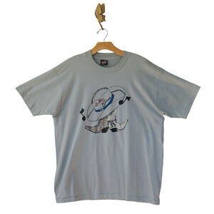 Vtg 90s Fruit of the Loom Glitter Western Graphic Tee XL Single Stitch Cowboy